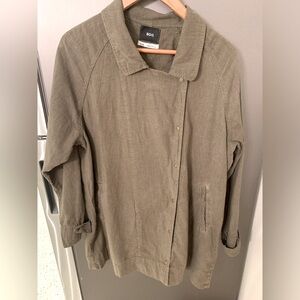 BDG Jacket Women SZ L Olive Green Linen Blend Military Grunge Utility Casual